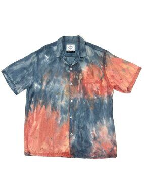 Portuguese Flannel Mens Camp Shirt Size Large Short Sleeve Tie Dye Portugal